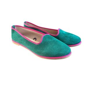 Libera Mente Flats Women's Size 38 Shoes In Green And Pink Trim
